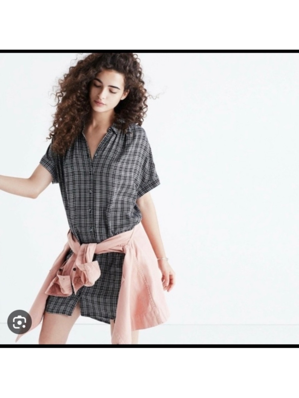 Madewell Women’s Black & White Plaid Button-Front Central Shirt Dress